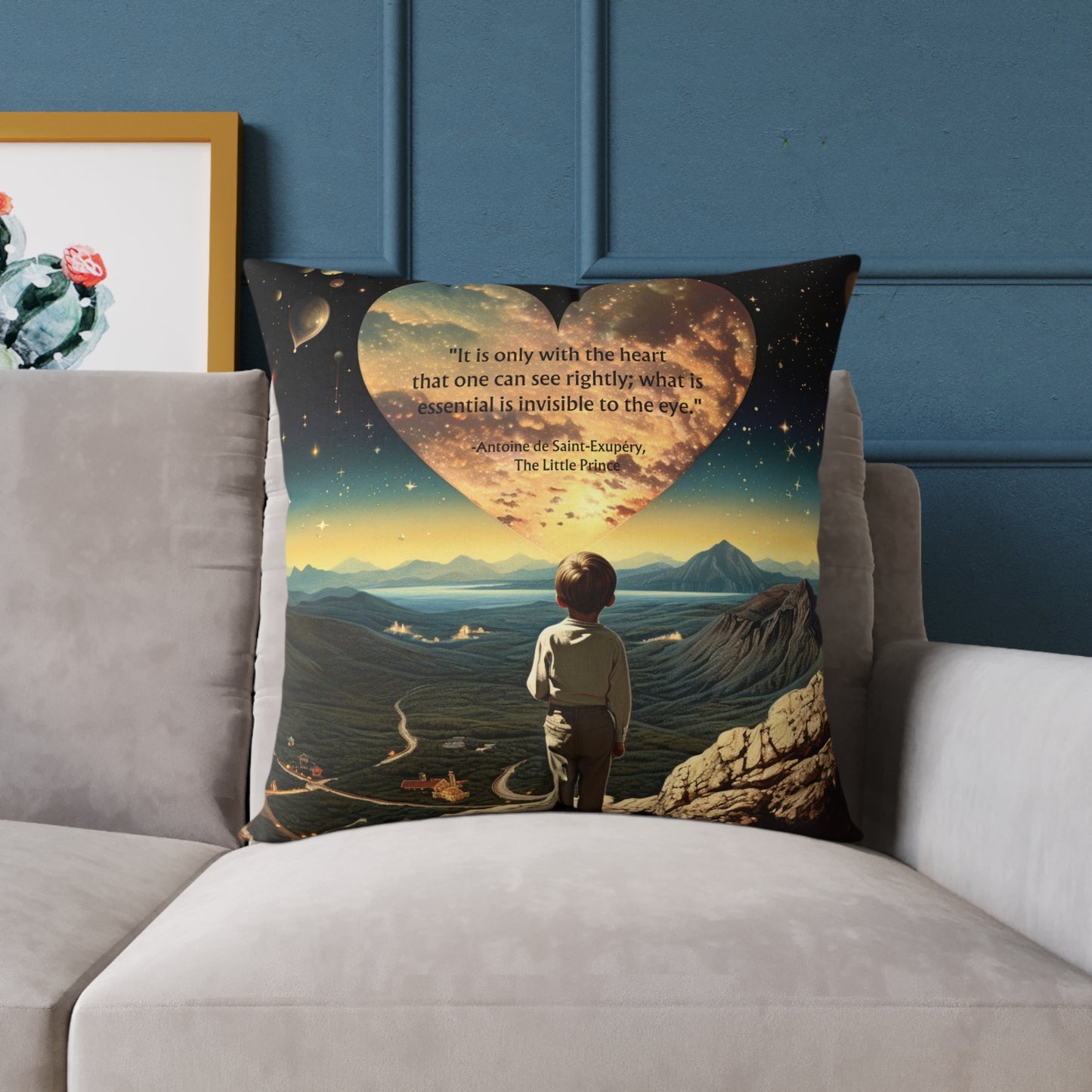 "It is only with the heart" Little Prince quote, cushion