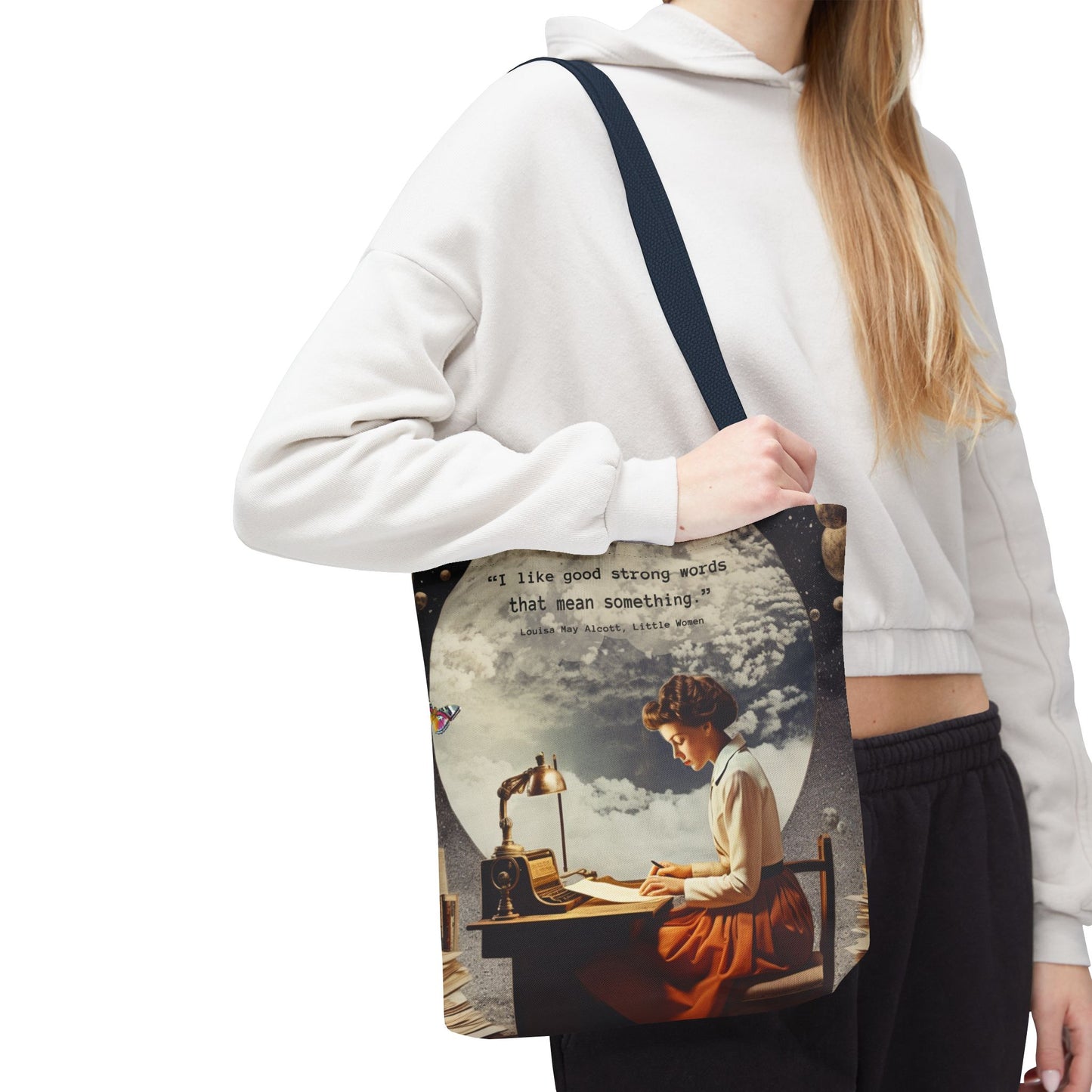 Louisa May Alcott Quote Tote Bag – “I like good strong words that mean something.”