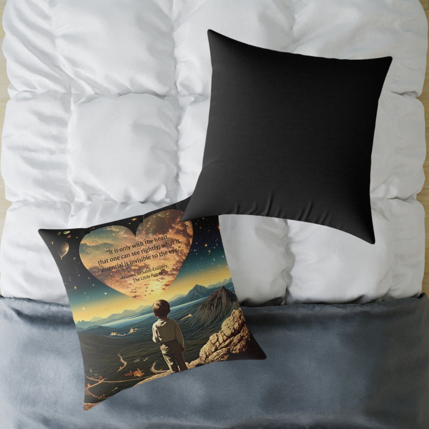 "It is only with the heart" Little Prince quote, cushion