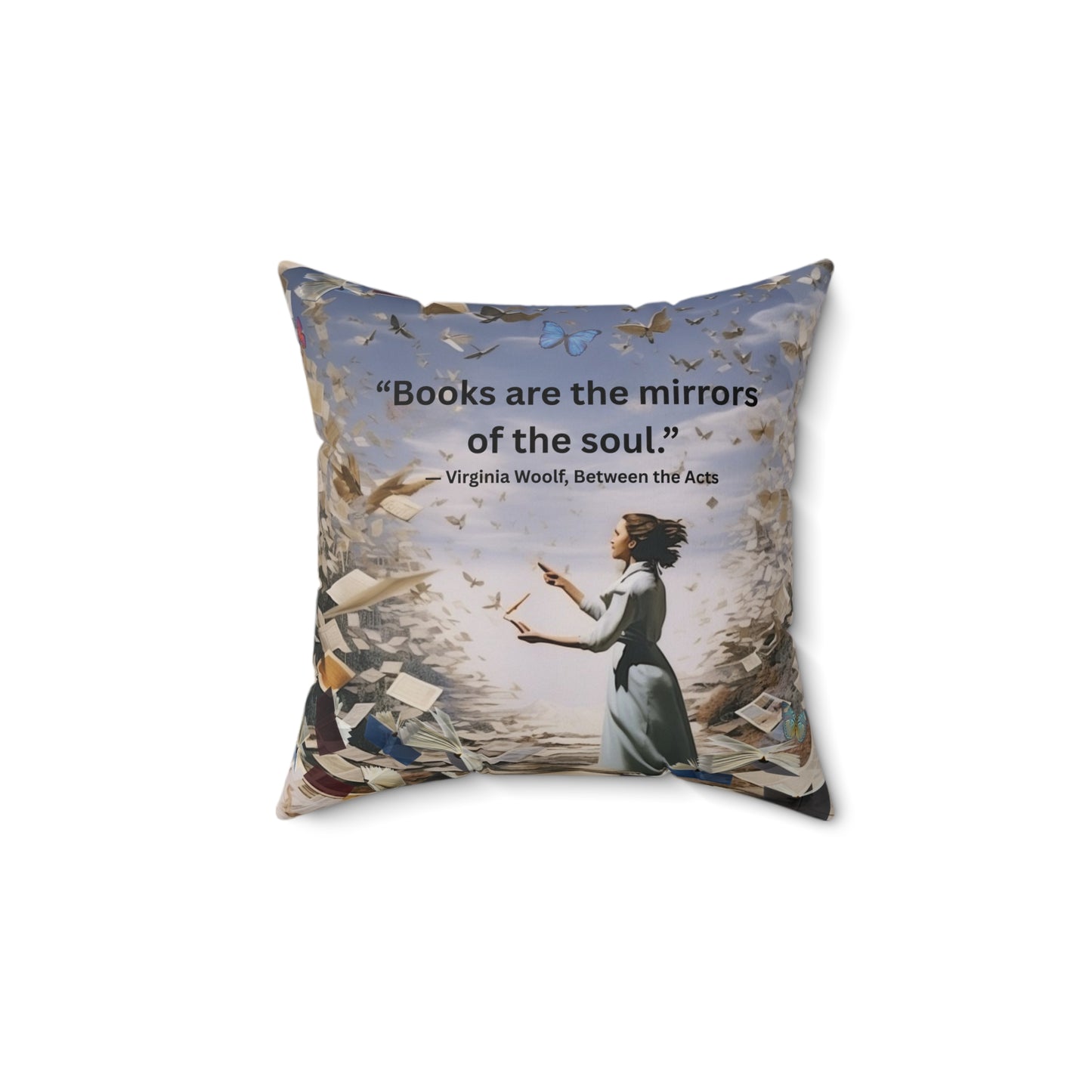 “Books Are the Mirrors of the Soul” – Virginia Woolf Quote Cushion | Literary Home Décor for Readers