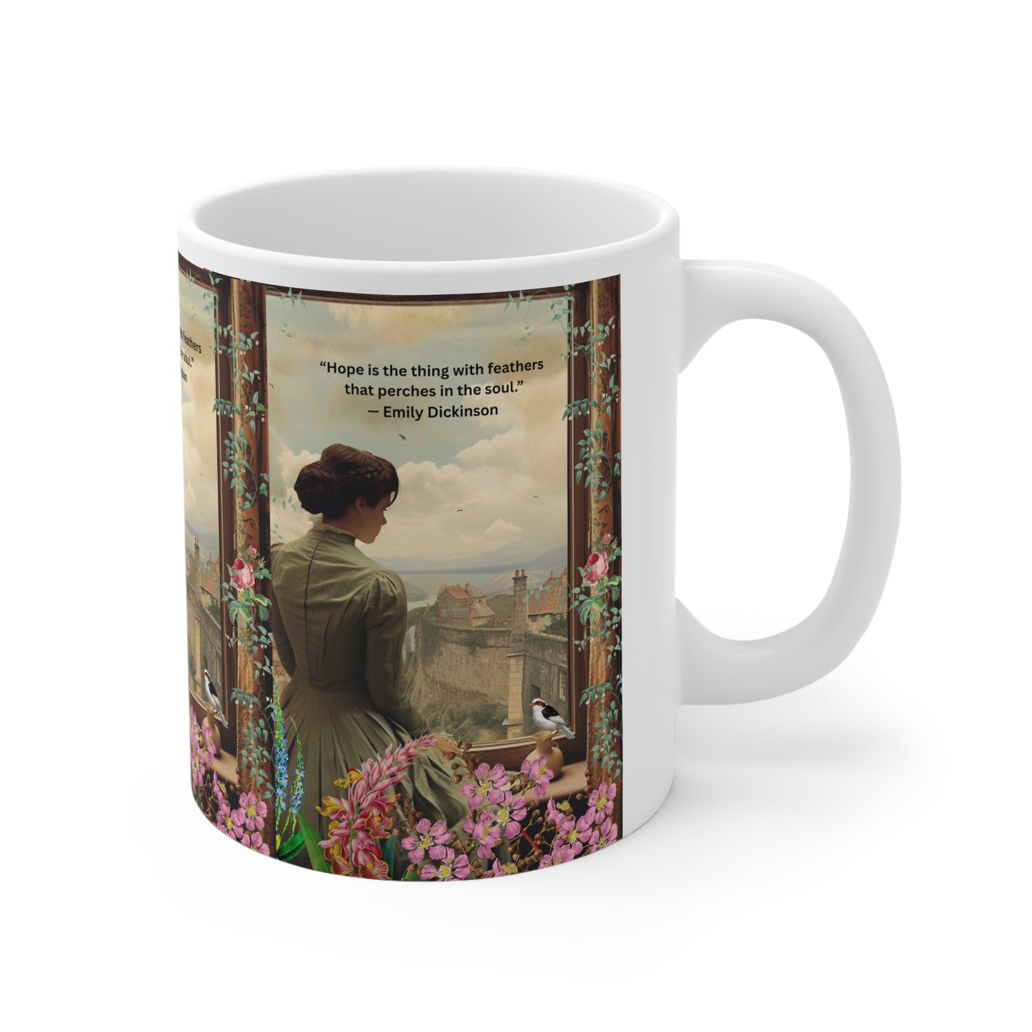 Hope Is the Thing with Feathers” – Emily Dickinson Quote Mug | Inspirational Literary Gift