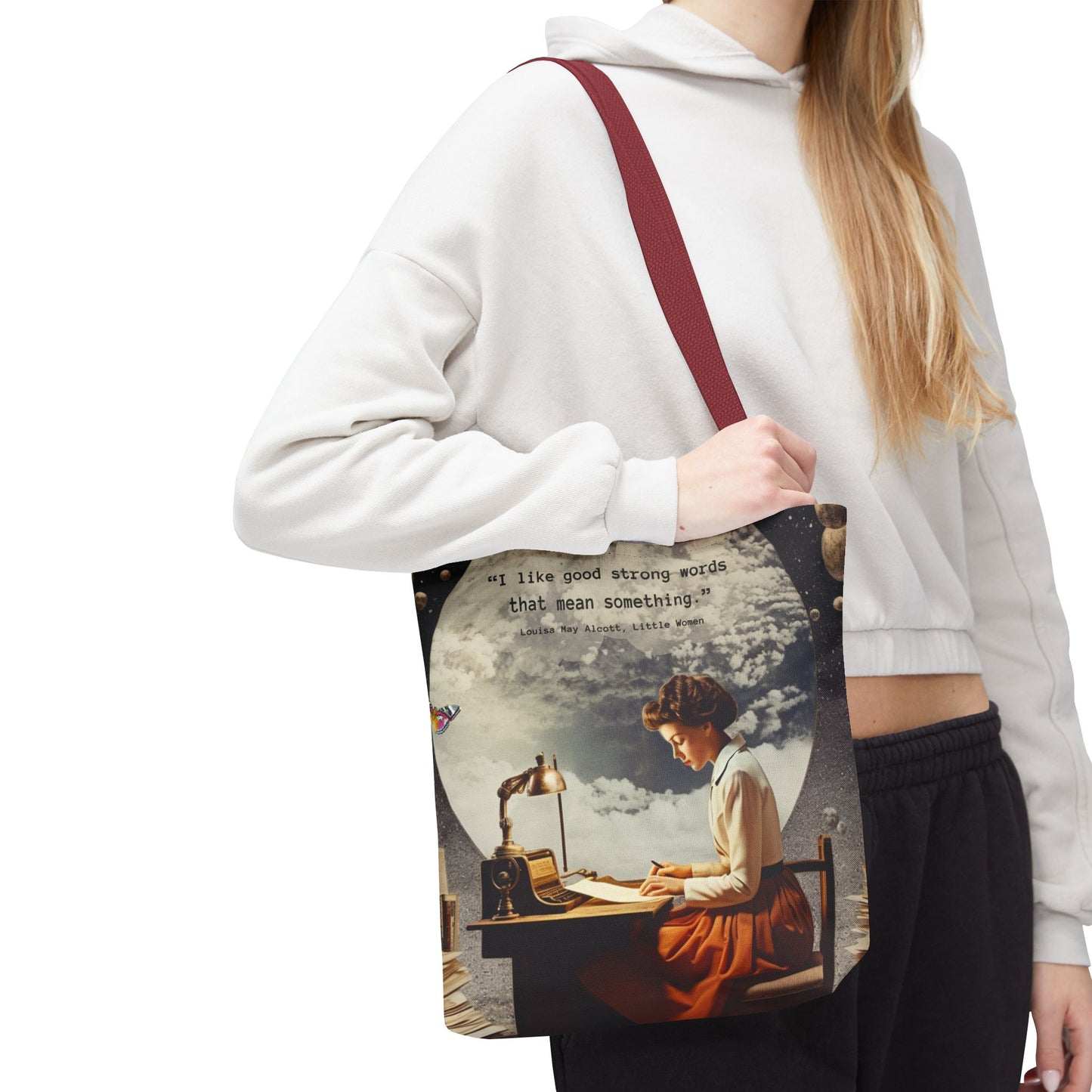 Louisa May Alcott Quote Tote Bag – “I like good strong words that mean something.”