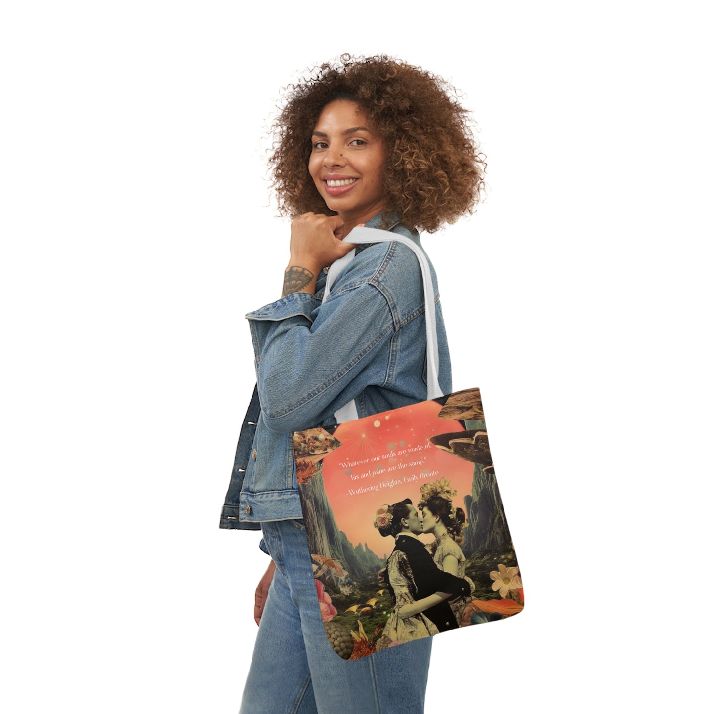 'Whatever our souls', from Wuthering Heights by Emily Bronte quote, Tote Bag