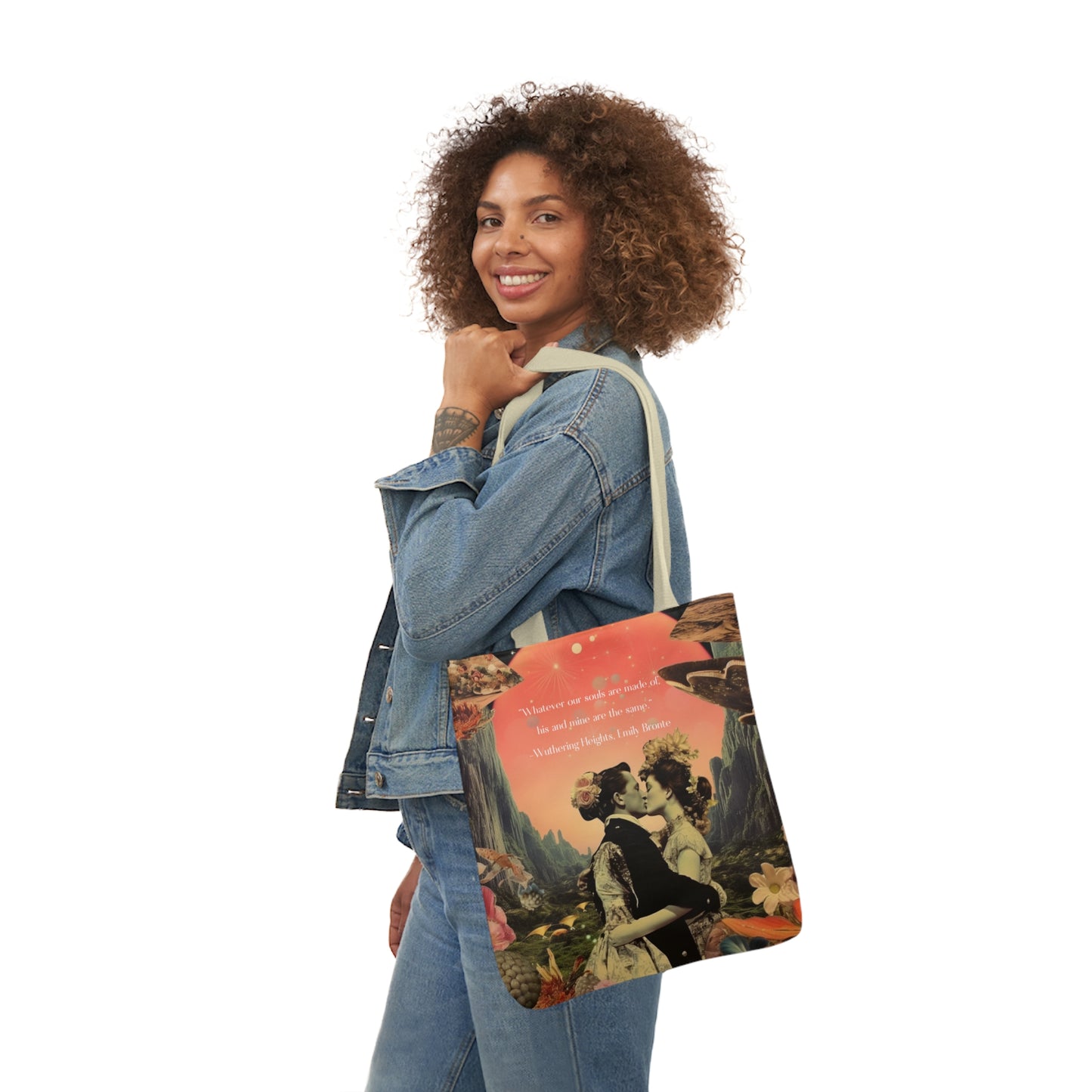 'Whatever our souls', from Wuthering Heights by Emily Bronte quote, Tote Bag