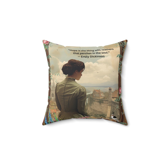 “Hope is the Thing with Feathers” – Emily Dickinson Quote Cushion | Literary Home Décor for Comfort & Inspiration