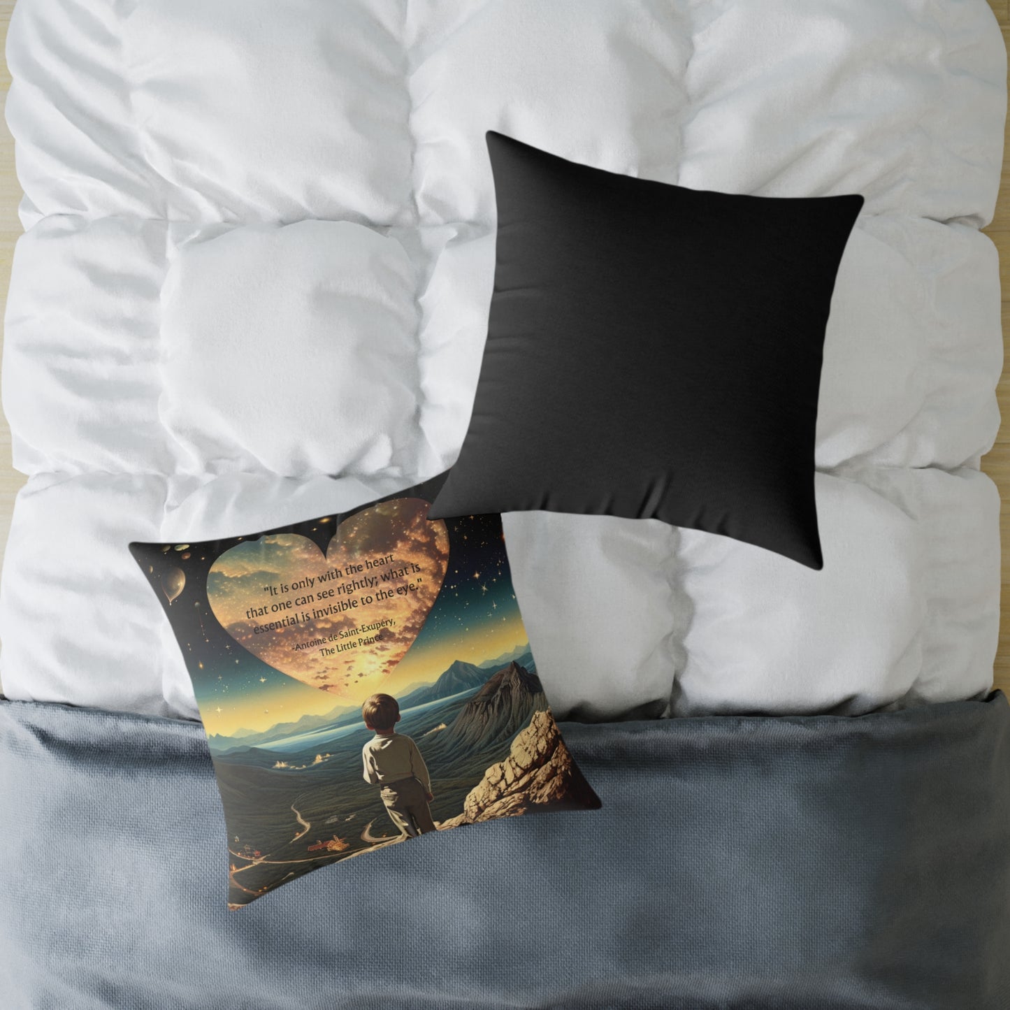 "It is only with the heart" Little Prince quote, cushion