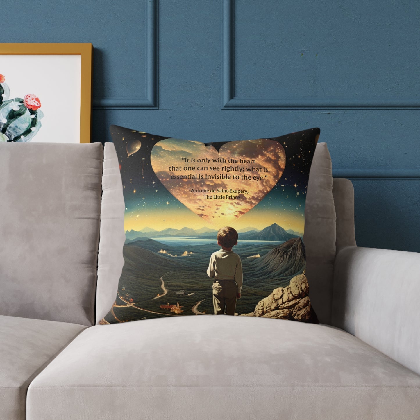 "It is only with the heart" Little Prince quote, cushion