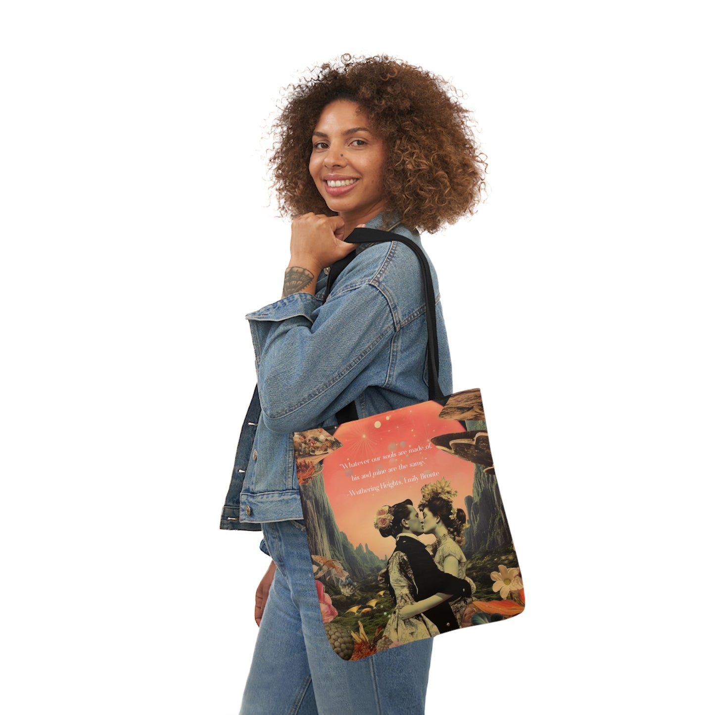 'Whatever our souls', from Wuthering Heights by Emily Bronte quote, Tote Bag