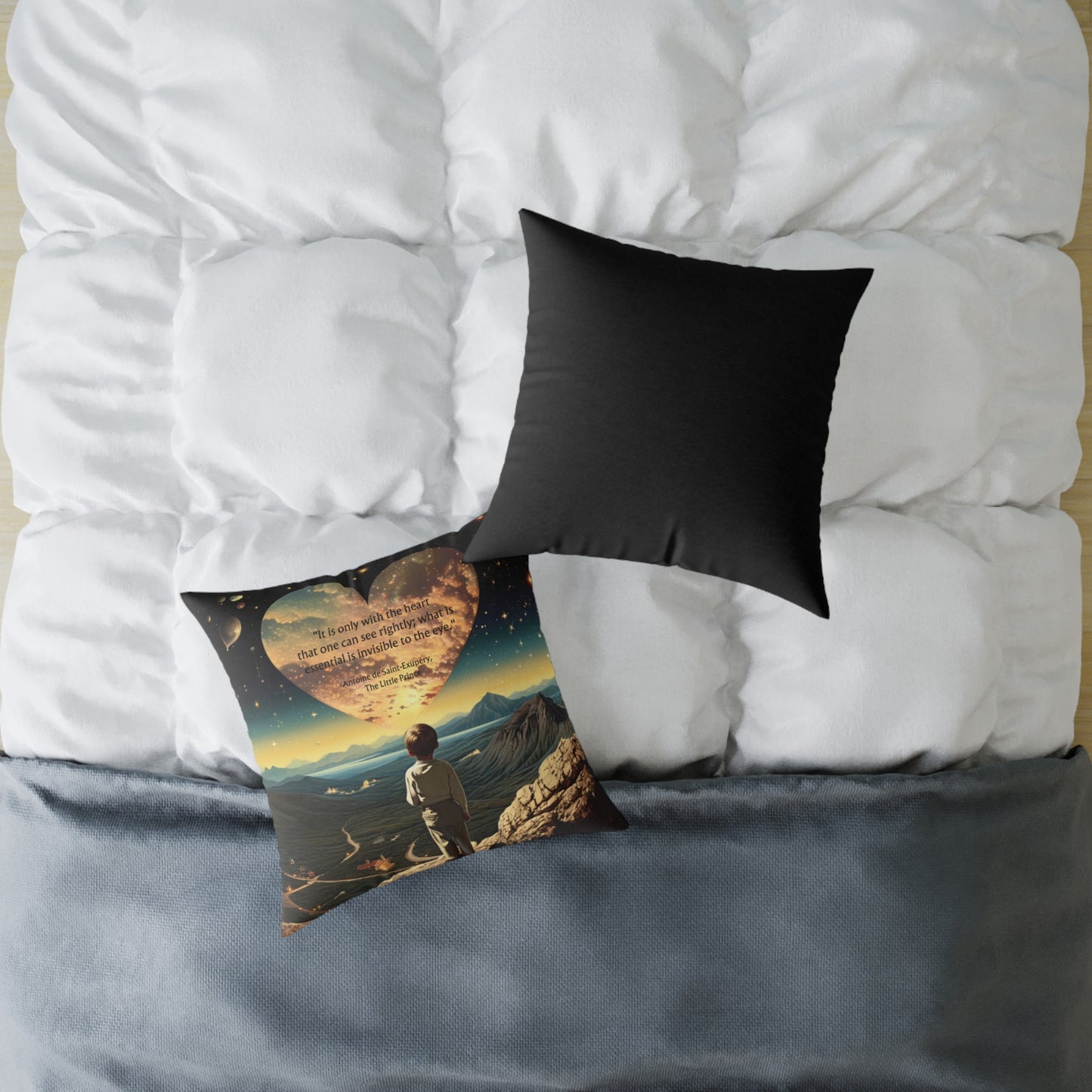 "It is only with the heart" Little Prince quote, cushion