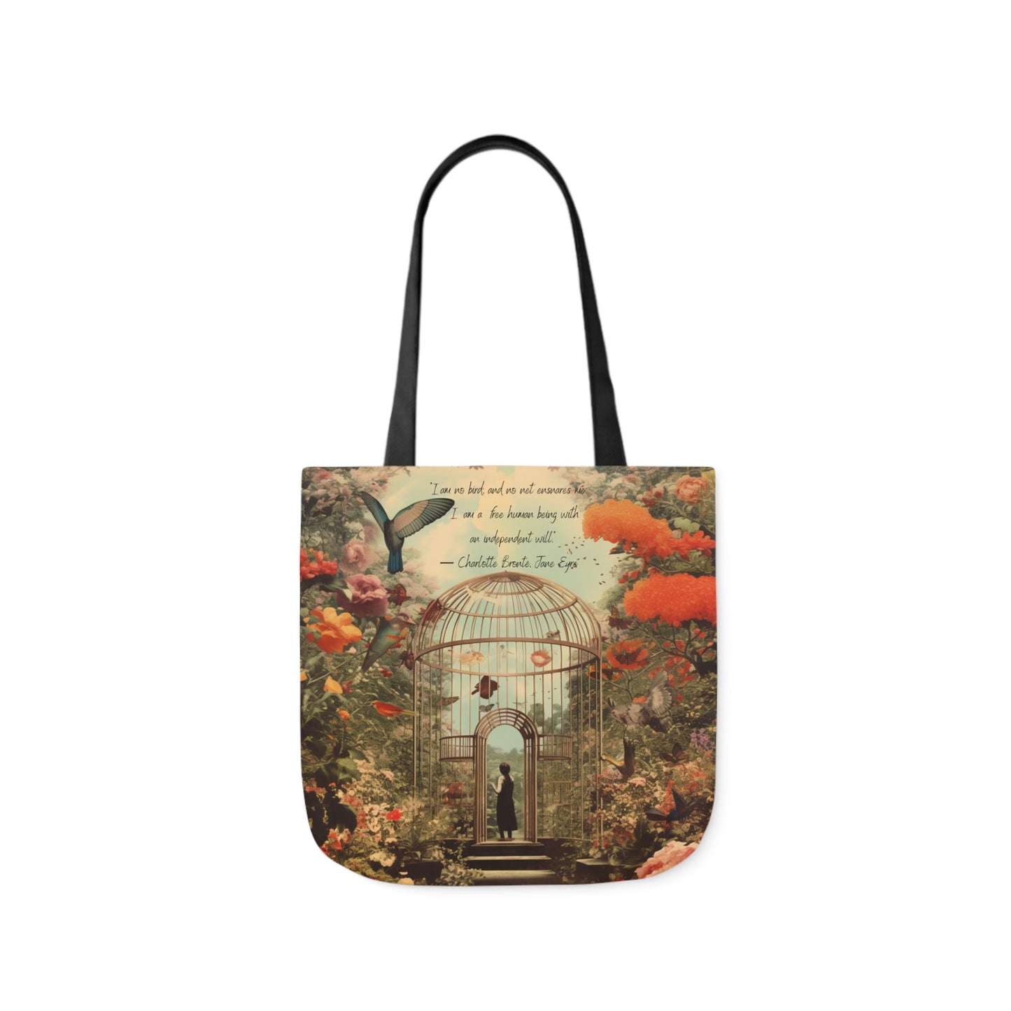 'I am not a bird' from Jane Eyre by Charlotte Bronte quote, Tote Bag,