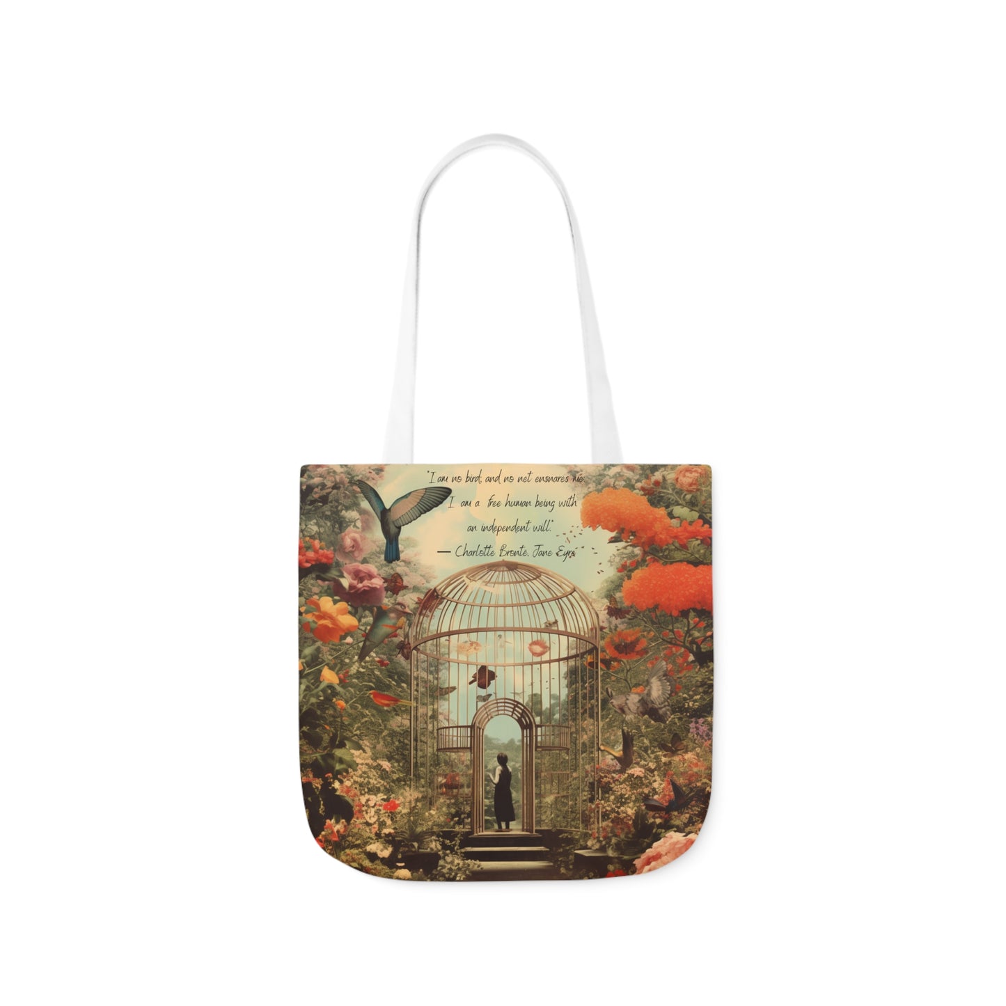 'I am not a bird' from Jane Eyre by Charlotte Bronte quote, Tote Bag,
