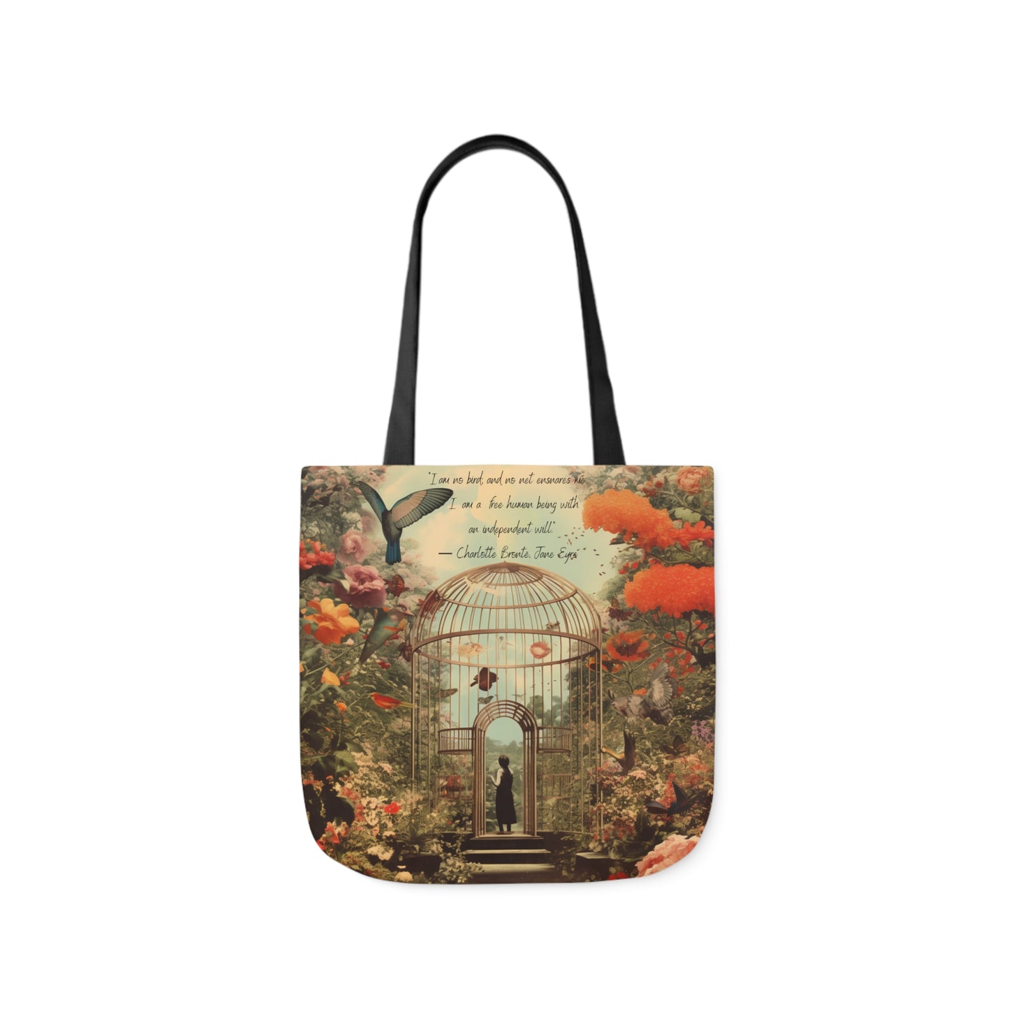 'I am not a bird' from Jane Eyre by Charlotte Bronte quote, Tote Bag,