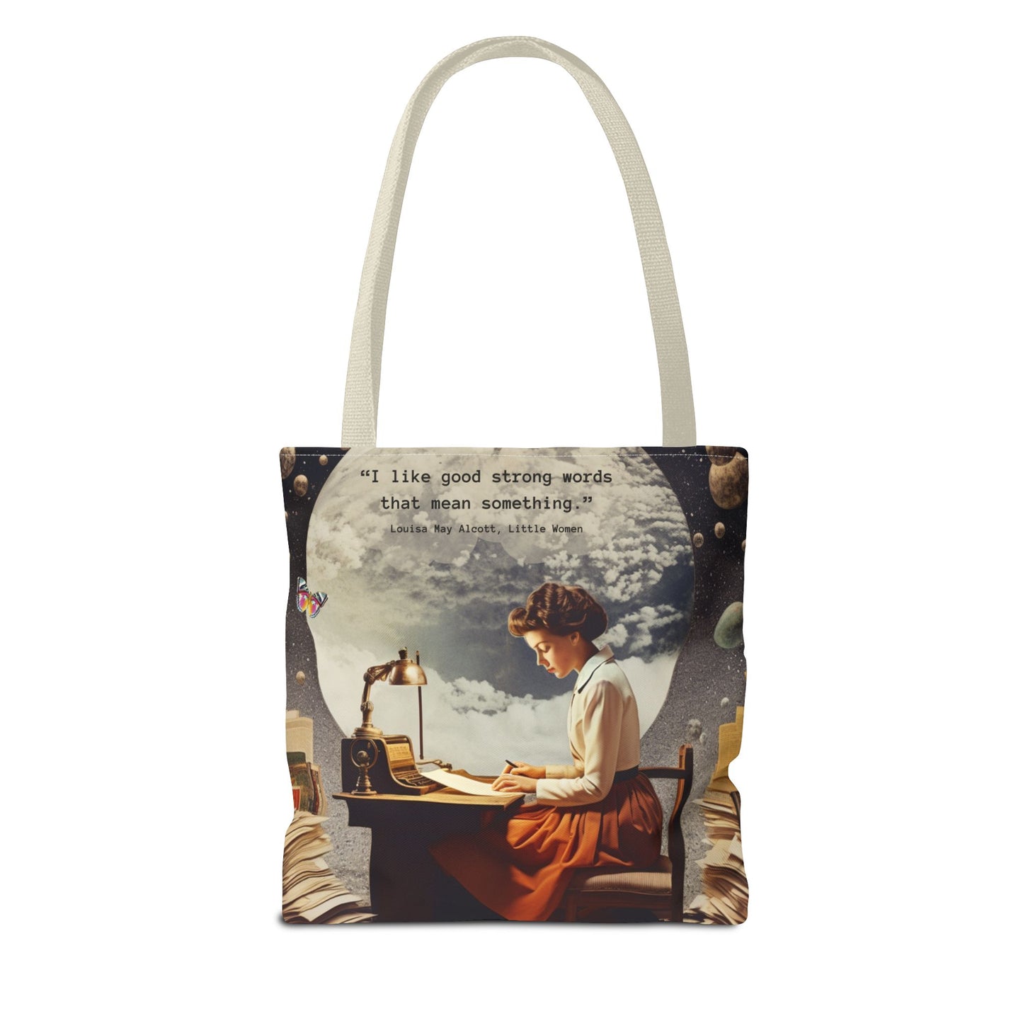 Louisa May Alcott Quote Tote Bag – “I like good strong words that mean something.”