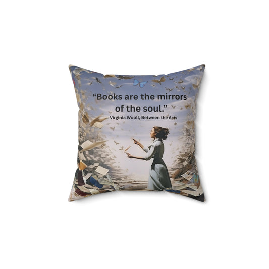 “Books Are the Mirrors of the Soul” – Virginia Woolf Quote Cushion | Literary Home Décor for Readers