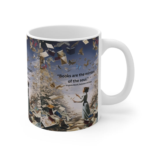 “Books Are the Mirrors of the Soul” – Virginia Woolf Quote Mug | Literary Gift for Readers & Writers