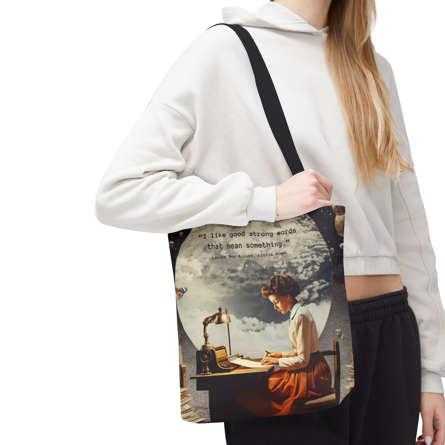Louisa May Alcott Quote Tote Bag – “I like good strong words that mean something.”