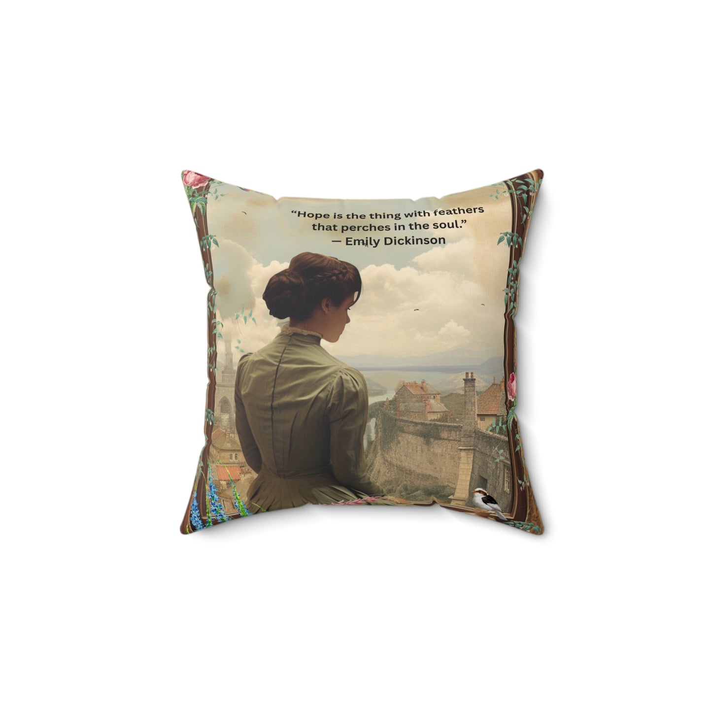 “Hope is the Thing with Feathers” – Emily Dickinson Quote Cushion | Literary Home Décor for Comfort & Inspiration