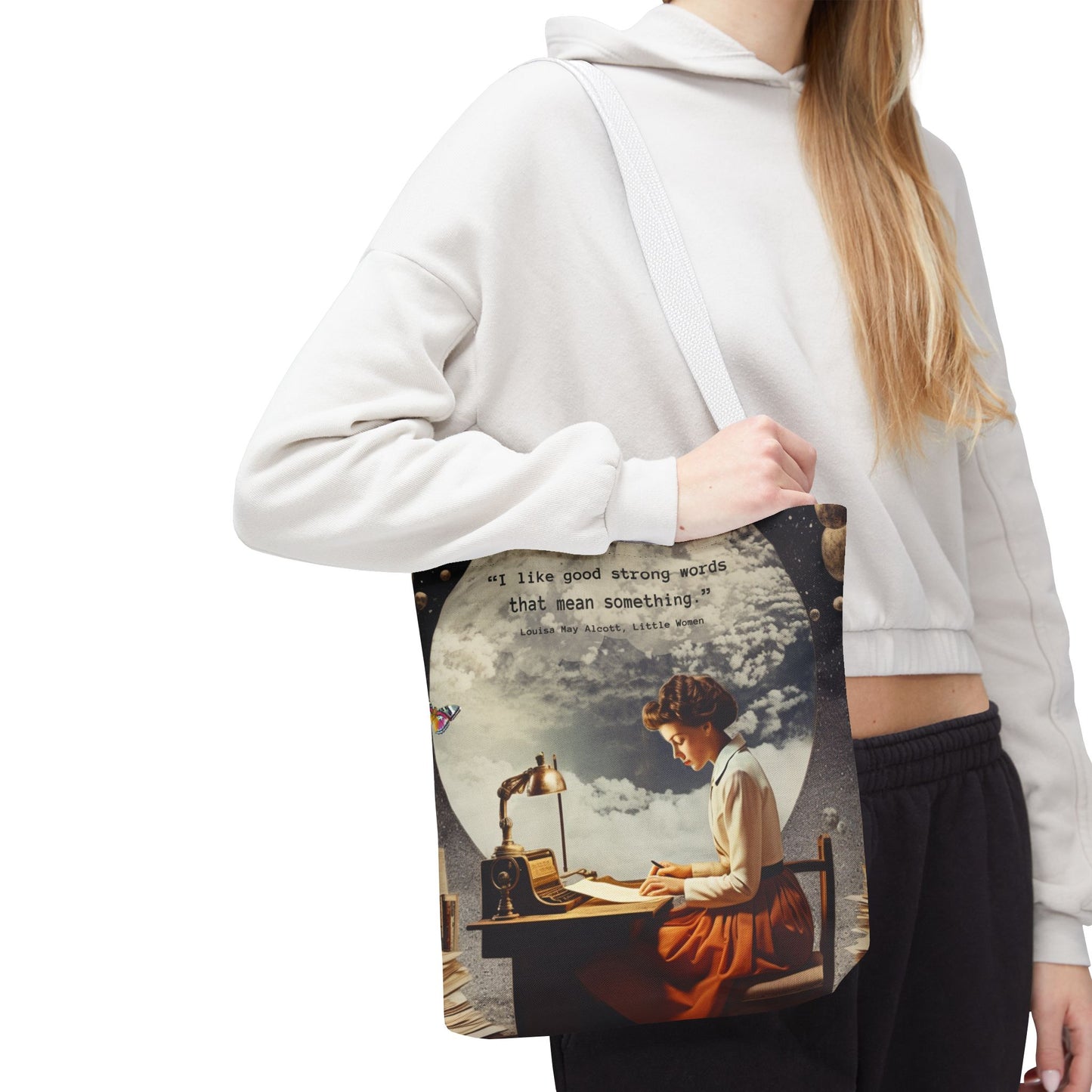 Louisa May Alcott Quote Tote Bag – “I like good strong words that mean something.”