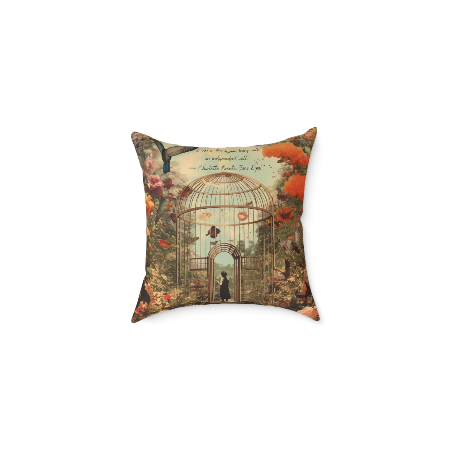 'I am not a bird', from Jane Eyre by Charlotte Bronte, quote on Luxury Cushion