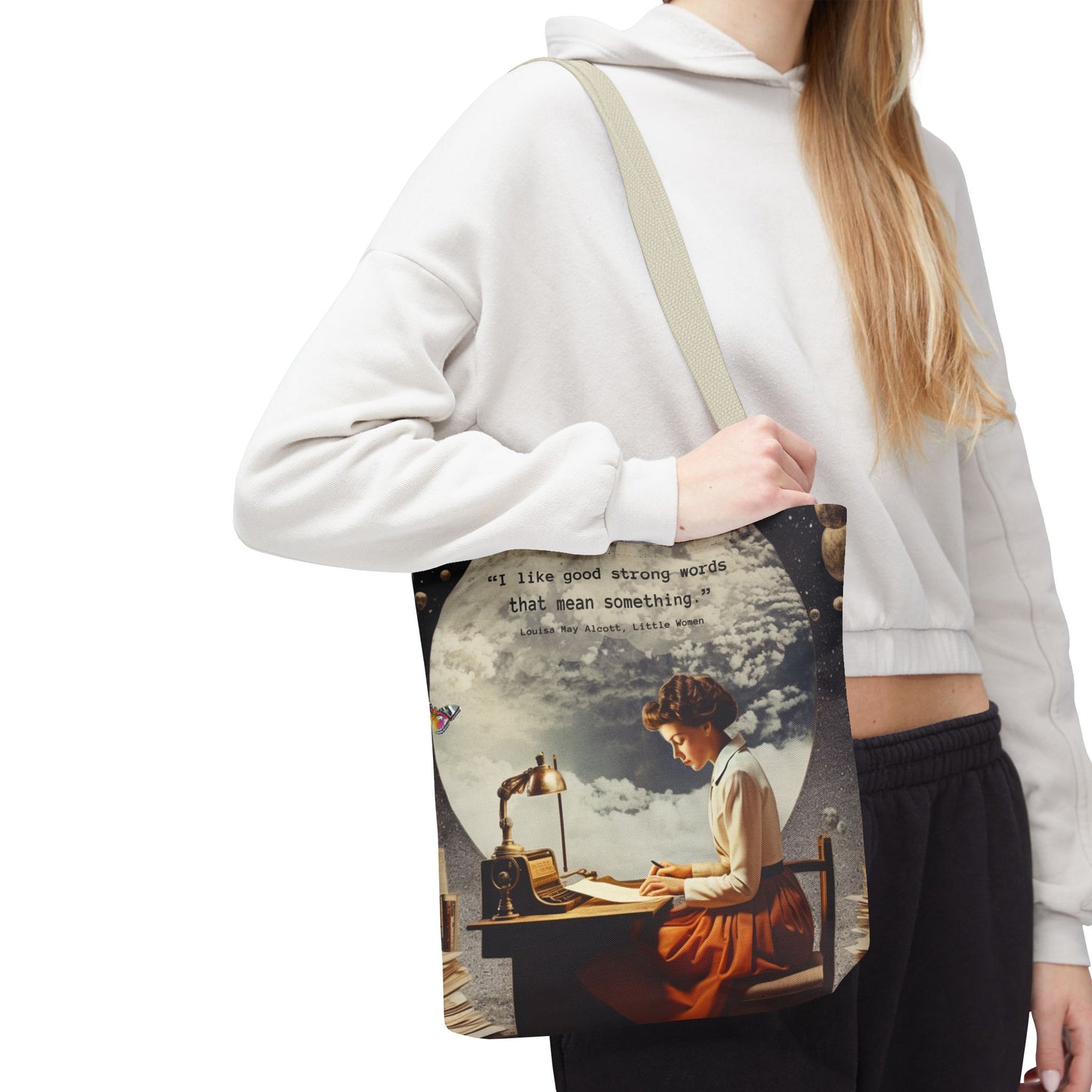 Louisa May Alcott Quote Tote Bag – “I like good strong words that mean something.”