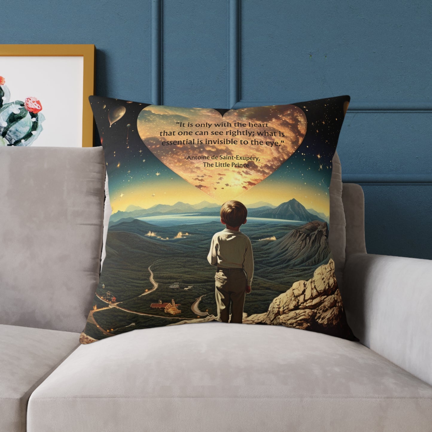 "It is only with the heart" Little Prince quote, cushion