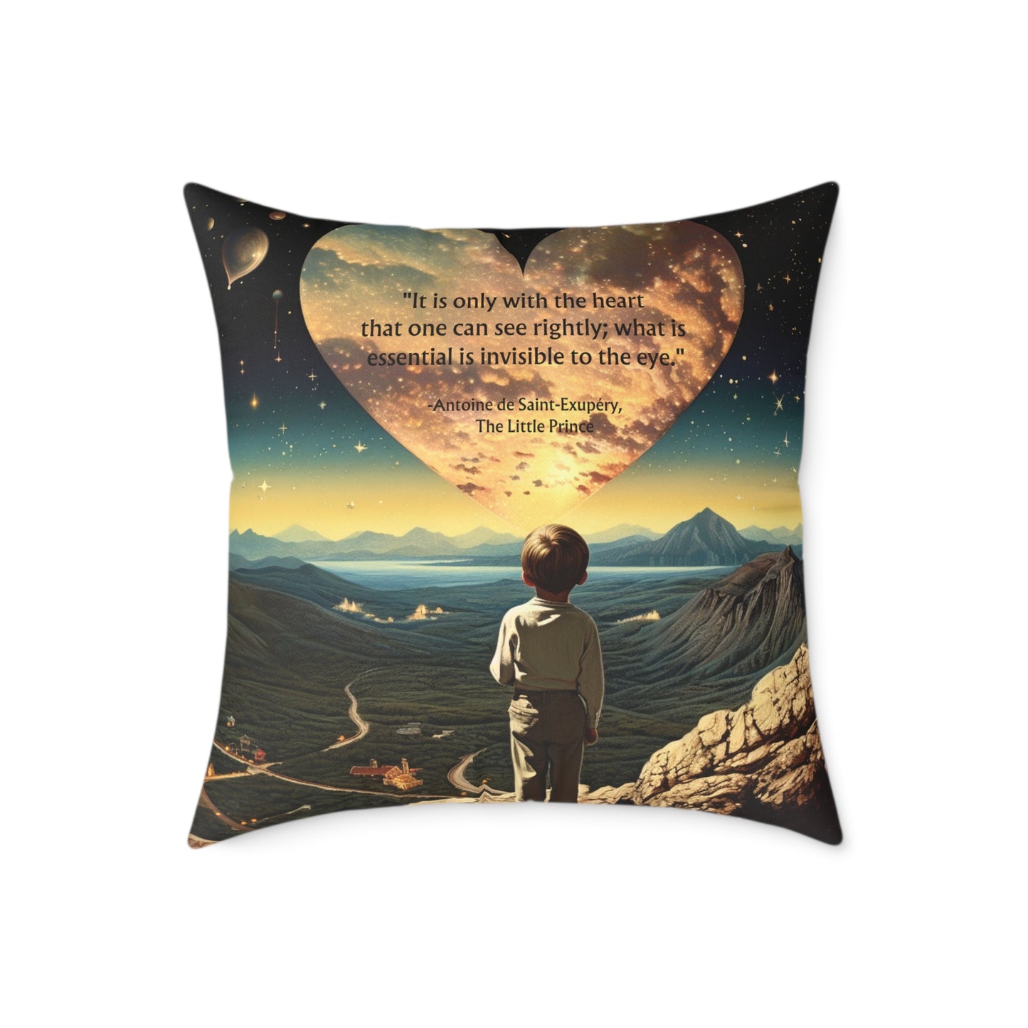 "It is only with the heart" Little Prince quote, cushion