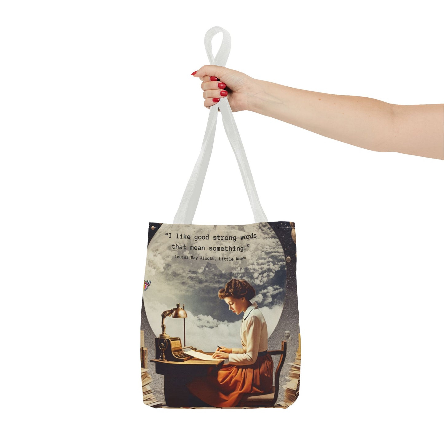 Louisa May Alcott Quote Tote Bag – “I like good strong words that mean something.”