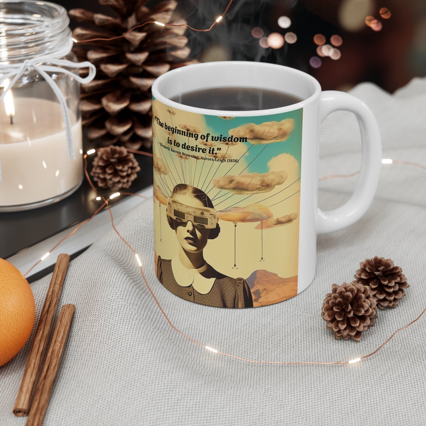 “The Beginning of Wisdom Is to Desire It” – Elizabeth Barrett Browning Quote Mug | Literary Gift for Thinkers
